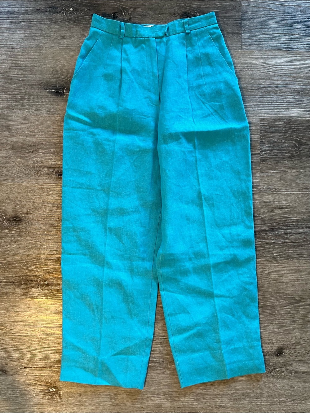 Vintage Talbots Turquose Blue 100% Irish Linen Pants Size 4 Quiet Luxury Vibrant